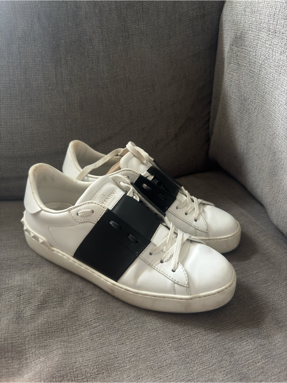 Valentino White Leather Sneakers with Black Elastic Strap size 38